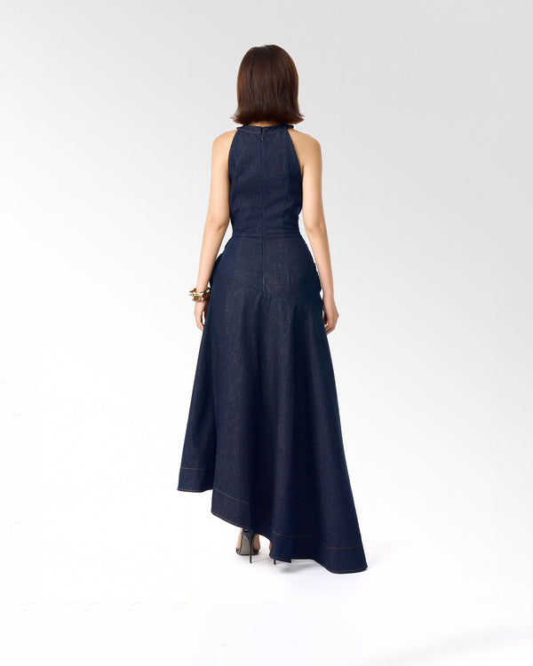 DENIM DRAPE DRESS